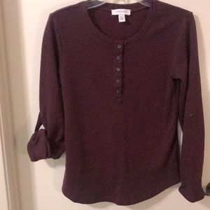 Vintage America Maroon with Navy Blue Stripe 5 Button Tabbed Pullover Size Small